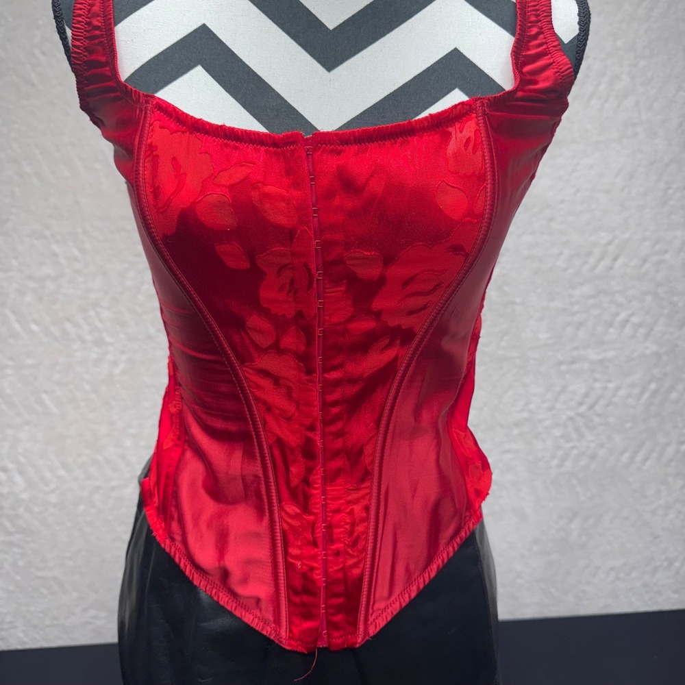 Victoria's Secret Red Floral Jacquard Lace Up Corset Top Bustier Red Small